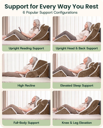 LX5 4-Piece Support for Shoulder & Upper Body Rest, Orthopedic Bed Wedge Pillow Set, Oat Brown