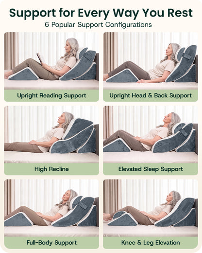 LX5 4-Piece Support for Shoulder & Upper Body Rest, Orthopedic Bed Wedge Pillow Set, Arctic Navy