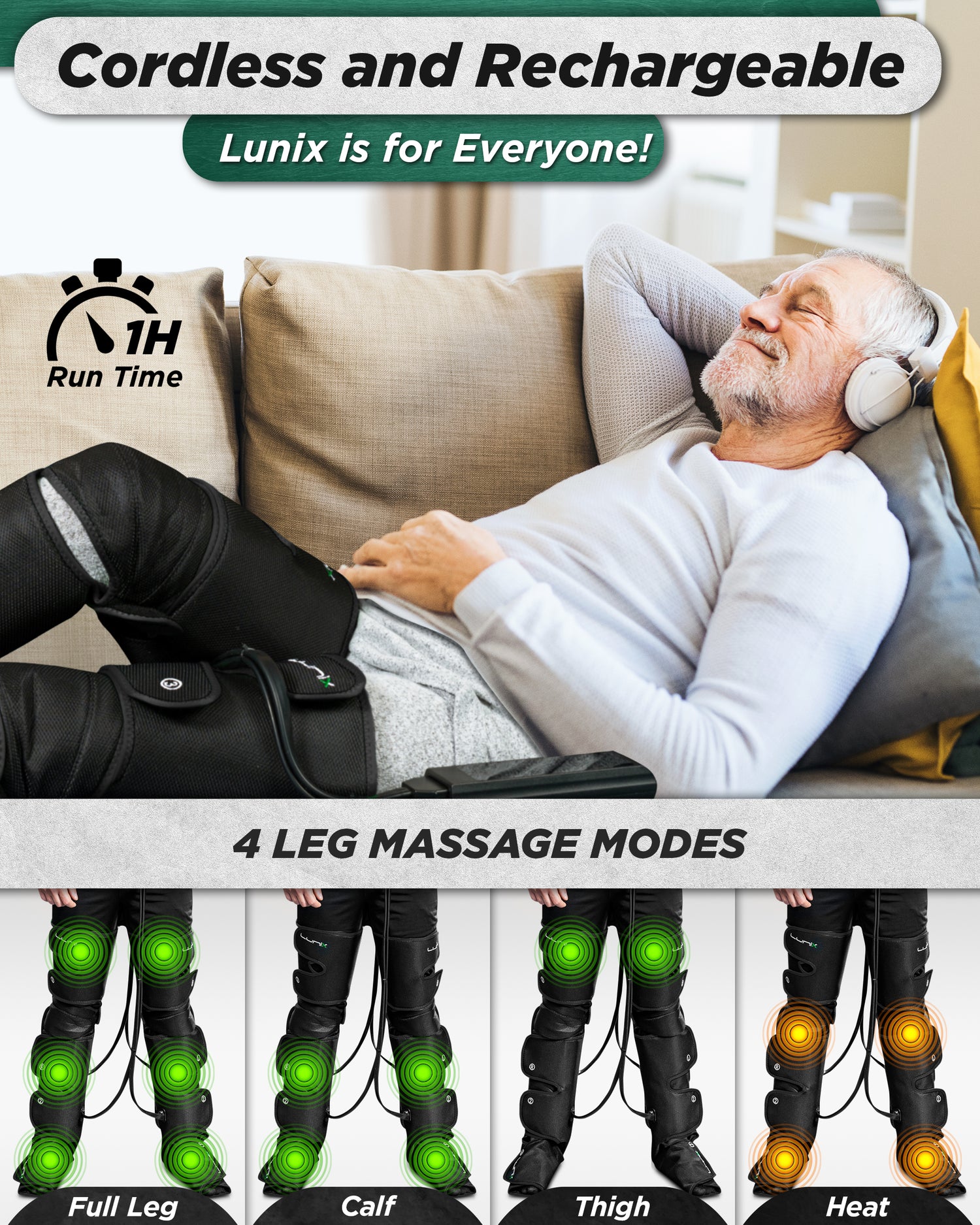 LX10 FULL LEG COMPRESSION MASSAGER, WITH HOT/COLD PACK BLACK