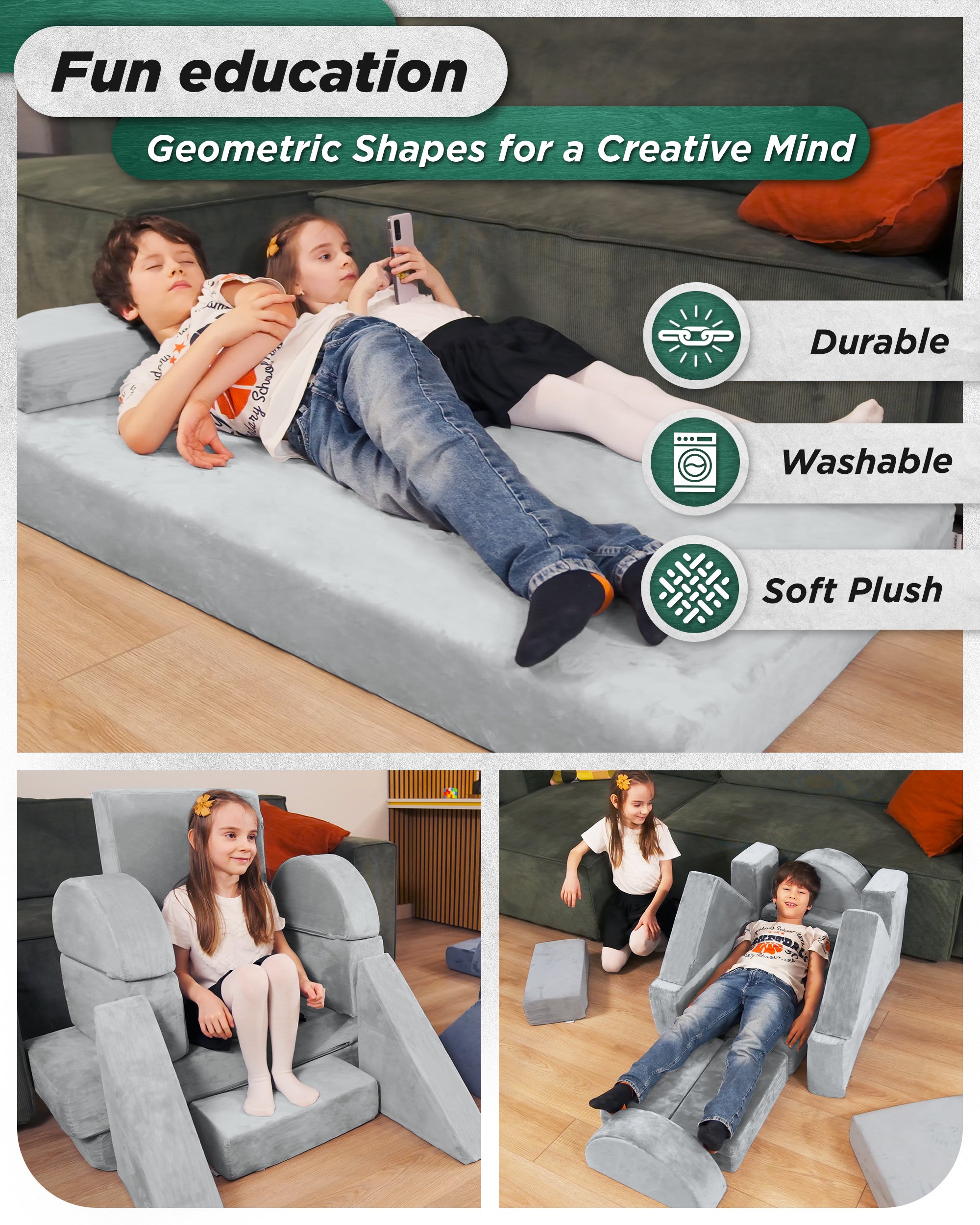 LX22 11pcs Modular Kids Couch Gray
