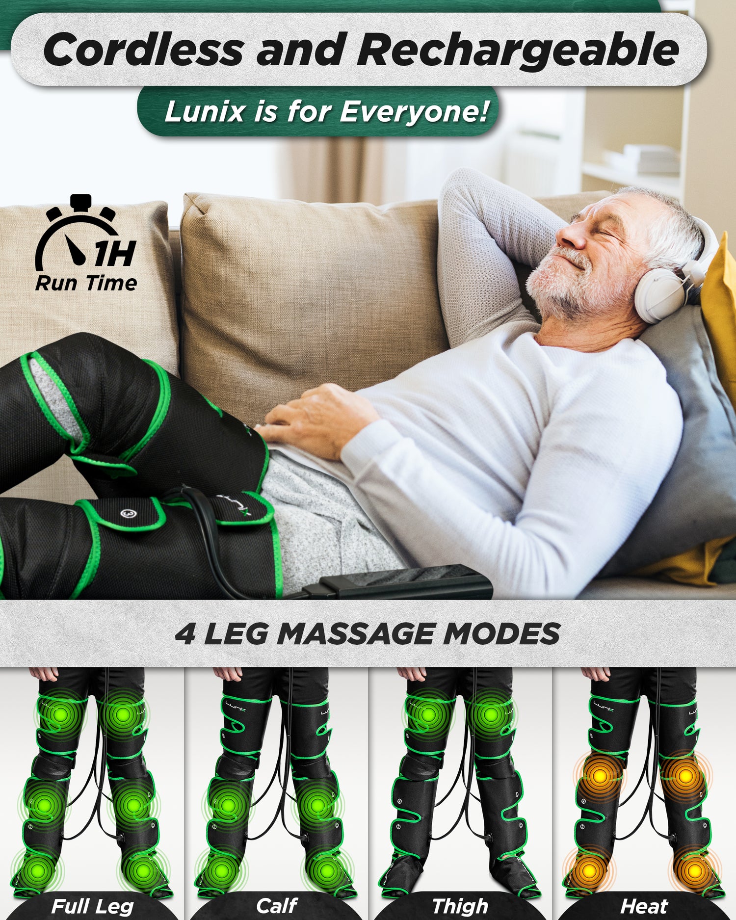 LX10 FULL LEG COMPRESSION MASSAGER, WITH HOT/COLD PACK GREEN