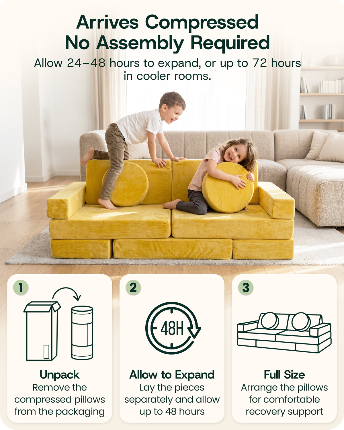 LX15 14pcs Modular Play Couch, Amber Yellow