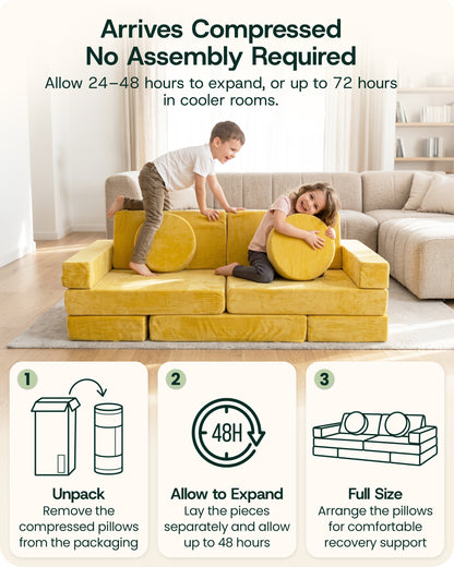 LX15 14pcs Modular Play Couch, Amber Yellow