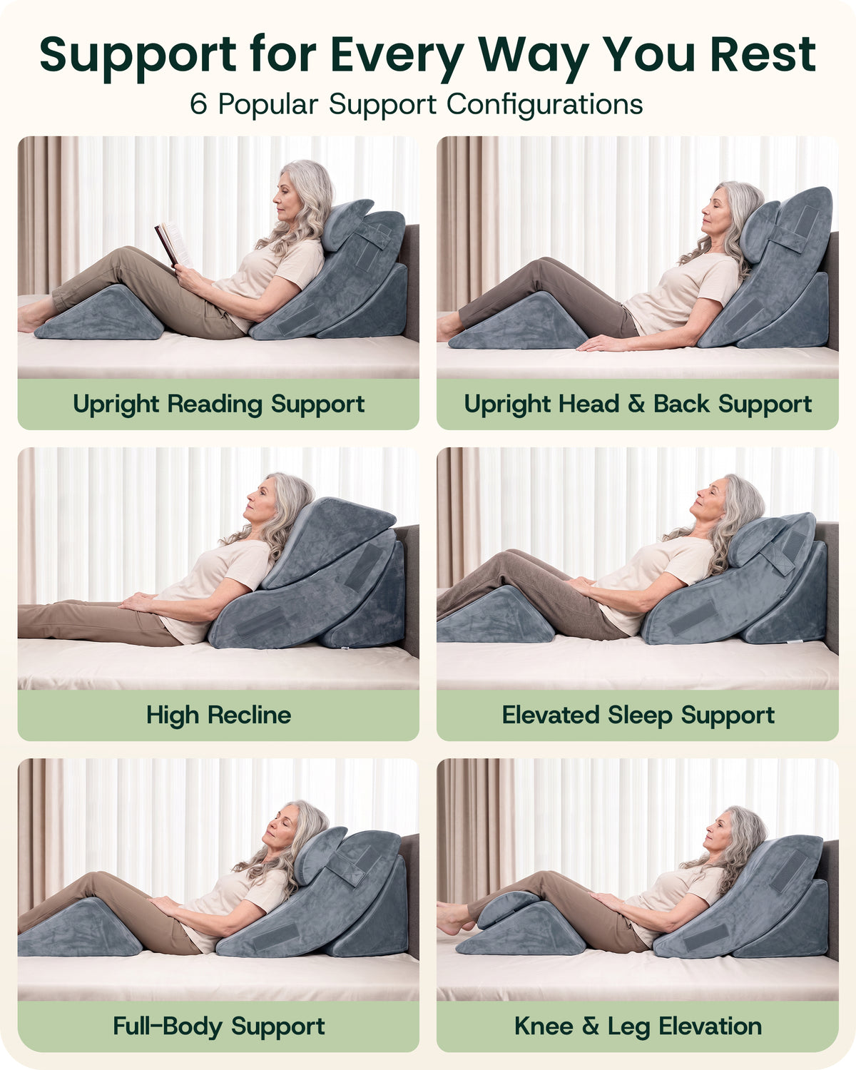 LX5 4-Piece Support for Shoulder & Upper Body Rest, Orthopedic Bed Wedge Pillow Set, Stone Navy