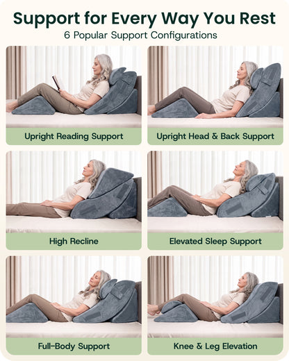 LX5 4-Piece Support for Shoulder & Upper Body Rest, Orthopedic Bed Wedge Pillow Set, Stone Navy