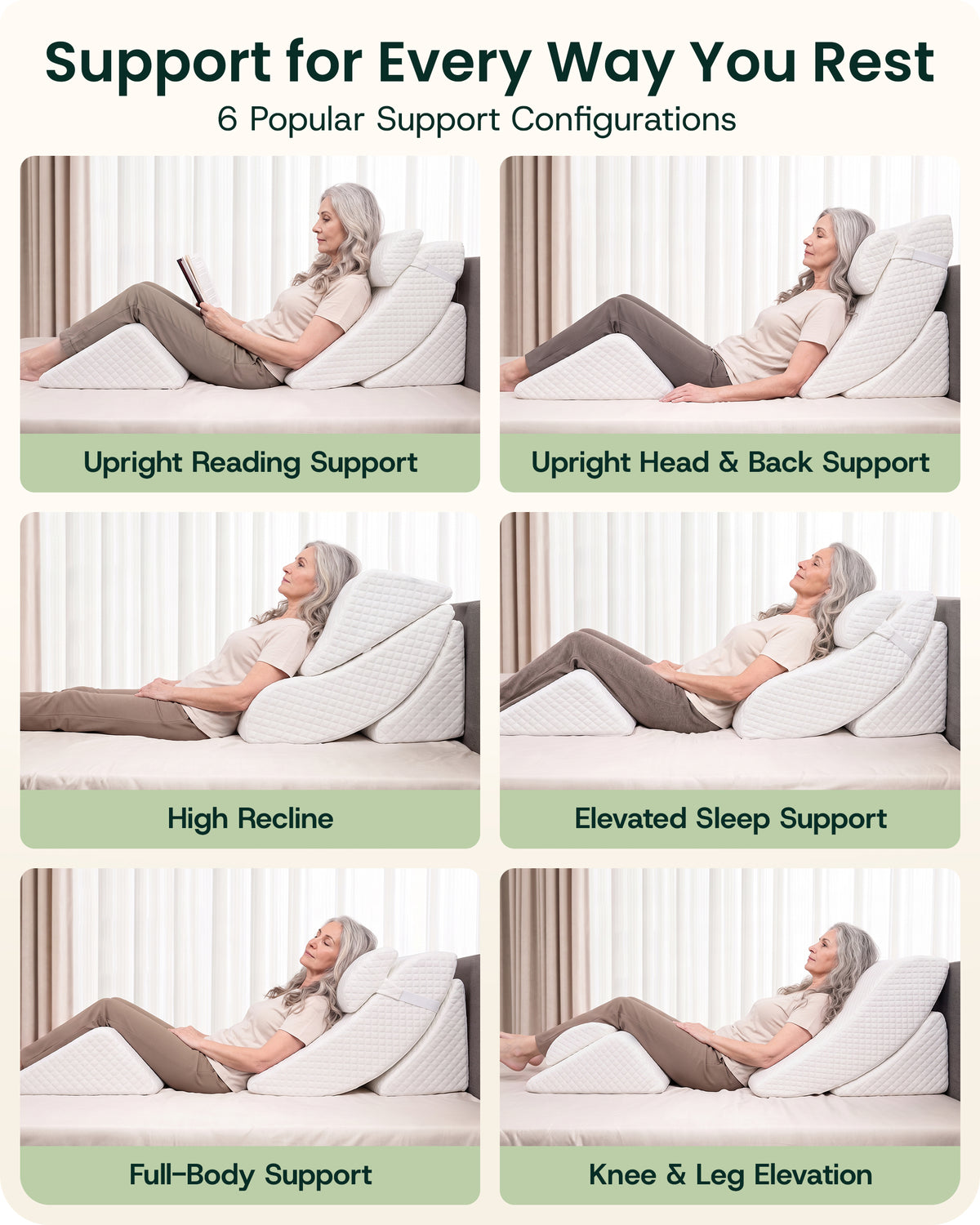 LX5 4-Piece Support for Shoulder & Upper Body Rest, Orthopedic Bed Wedge Pillow Set, Pebble White