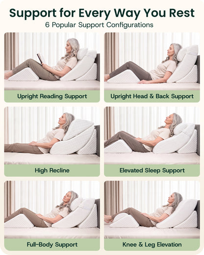 LX5 4-Piece Support for Shoulder & Upper Body Rest, Orthopedic Bed Wedge Pillow Set, Pebble White