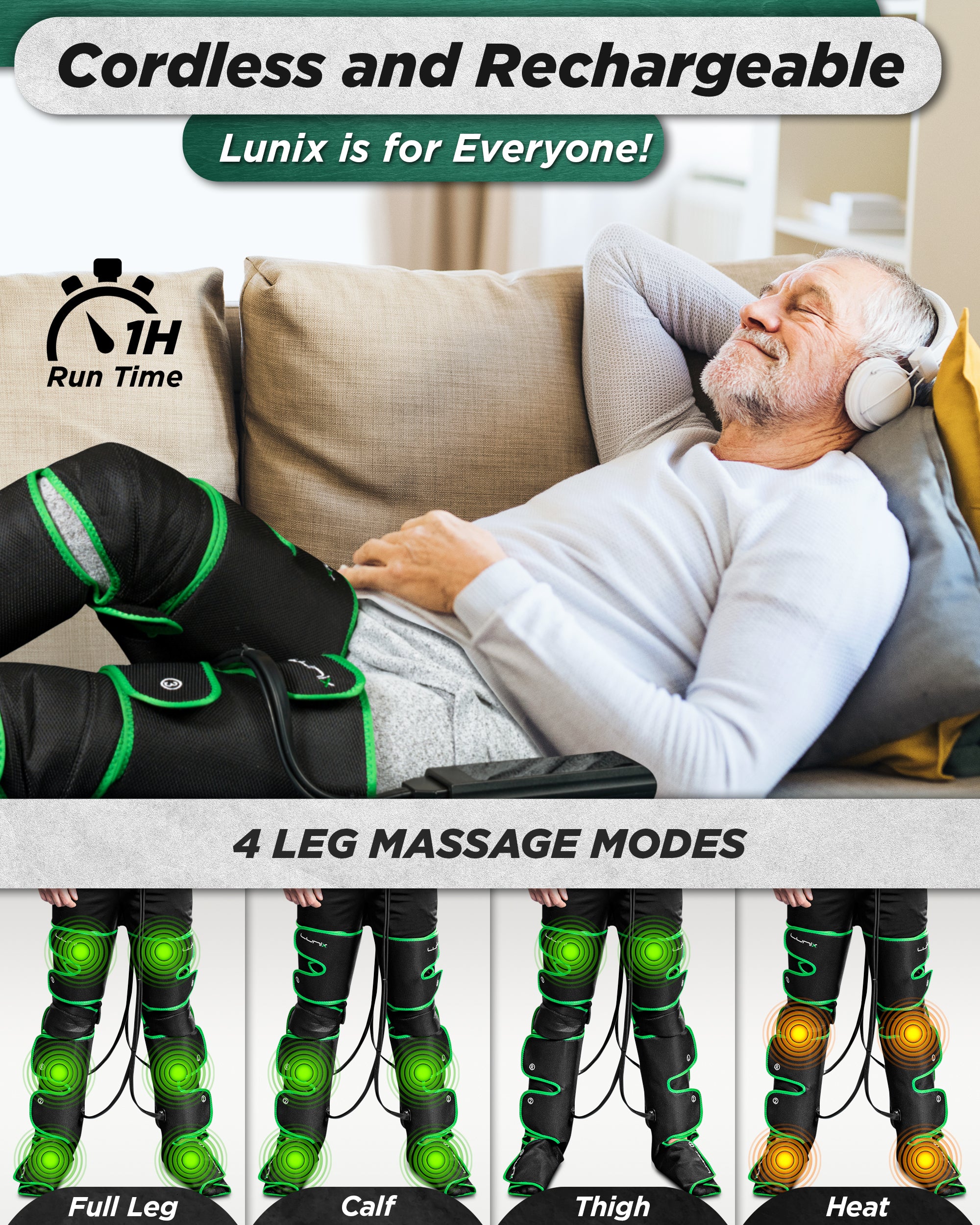 LUNIX LX10 FULL LEG COMPRESSION MASSAGER GREEN