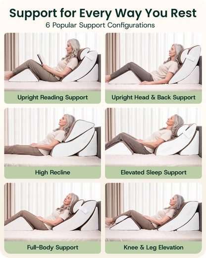 LX5 4-Piece Support for Shoulder & Upper Body Rest, Orthopedic Bed Wedge Pillow Set, Almond Brown