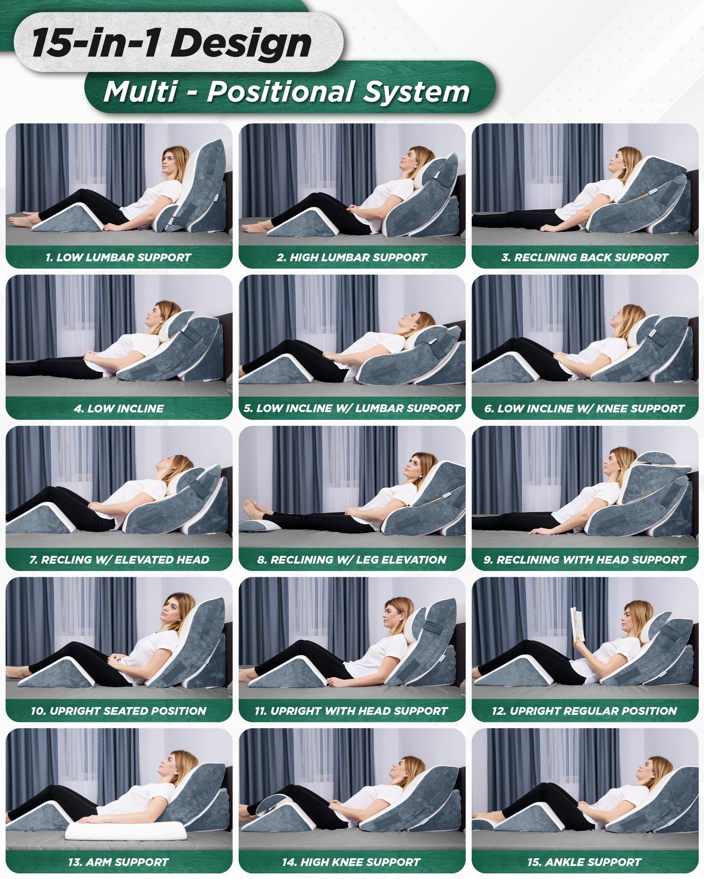 LX5 4-Piece Support for Shoulder & Upper Body Rest, Orthopedic Bed Wedge Pillow Set, Arctic Navy