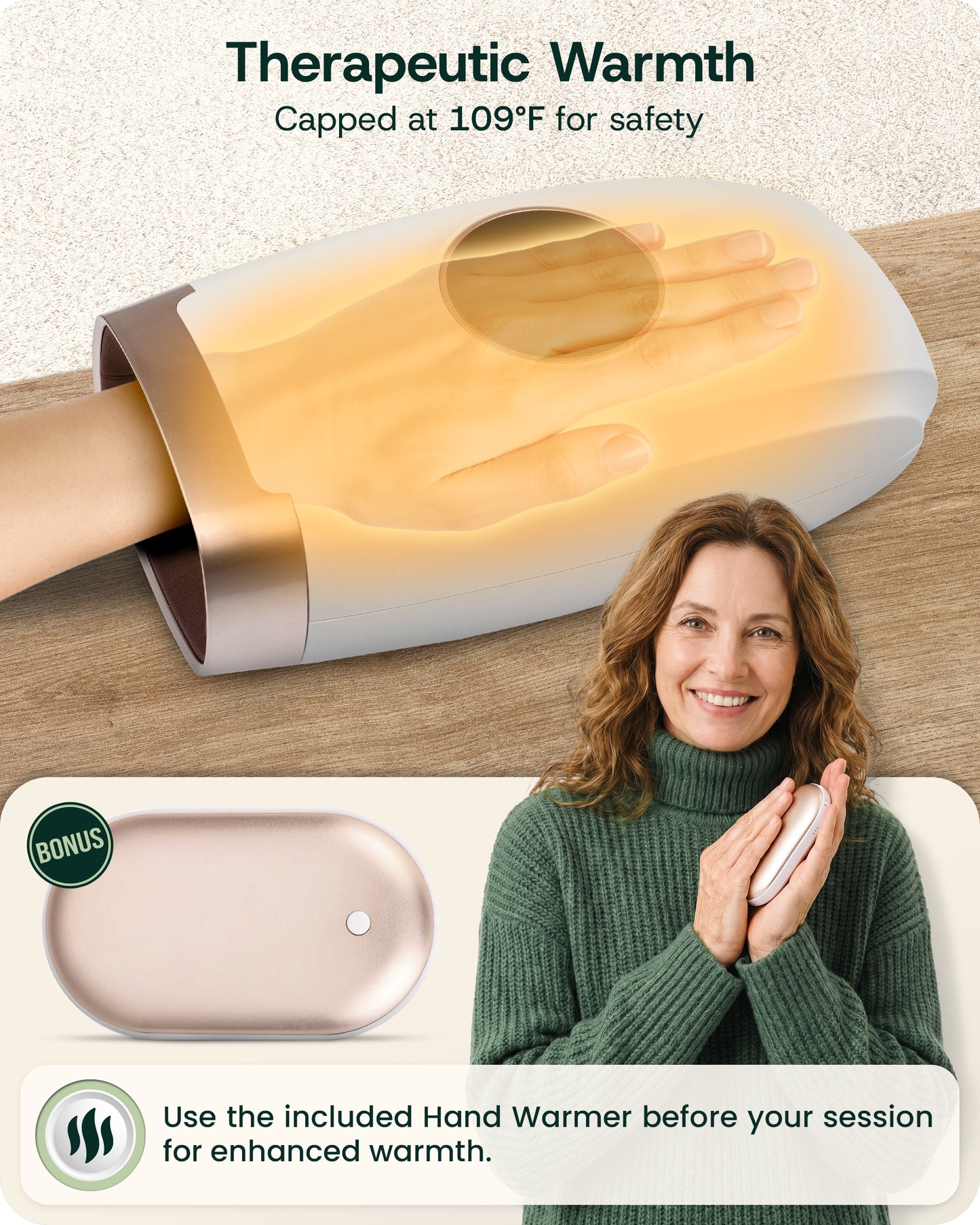 LX3 Carpal Tunnel & Wrist Pain Relief Device, Heated Air Compression Hand Massager, Lunar White