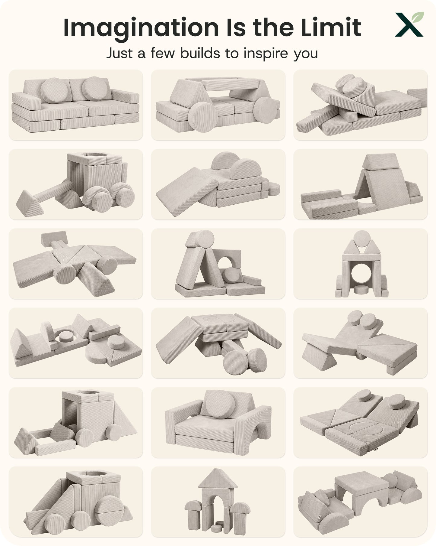 Lunix 14pcs Modular Play Couch, Sand Beige