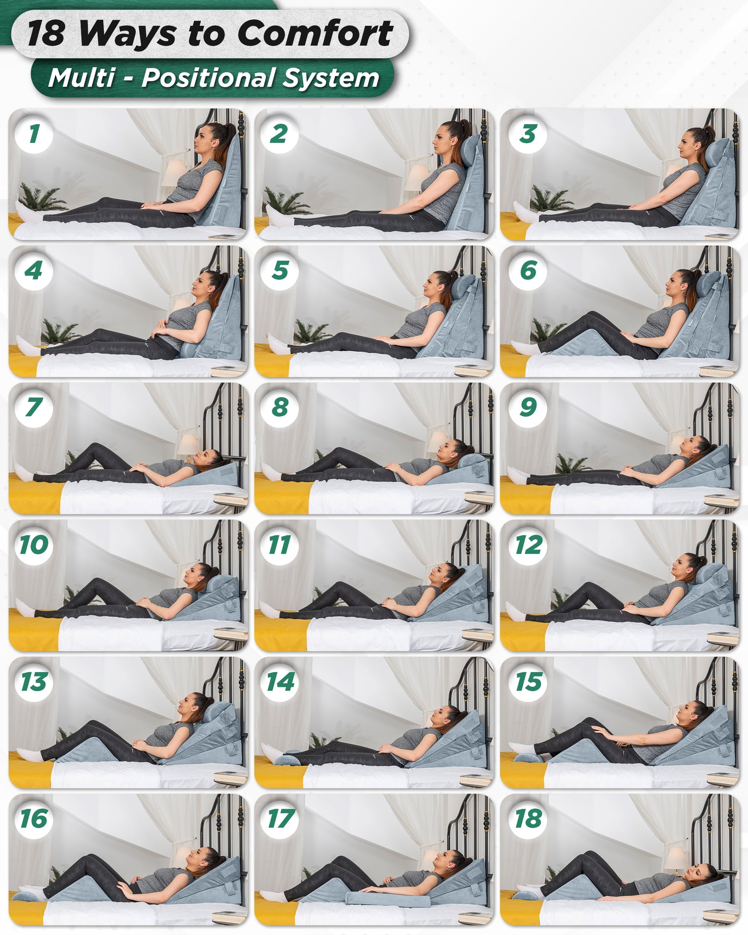 Lunix LX11 5pcs Wedge Pillow Set + Extra Cover Bundle (Gray)