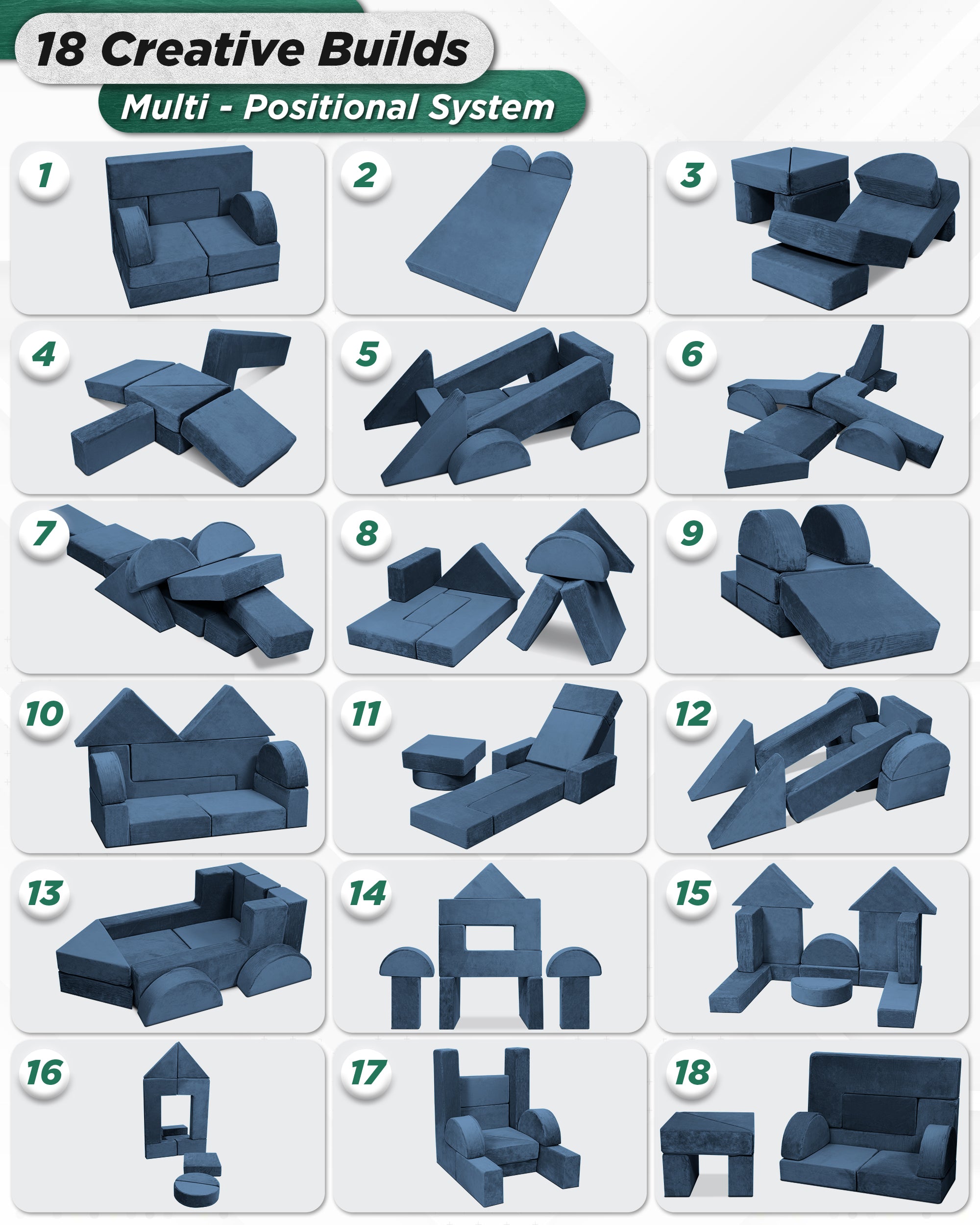 LX22 11pcs Modular Kids Couch Blue