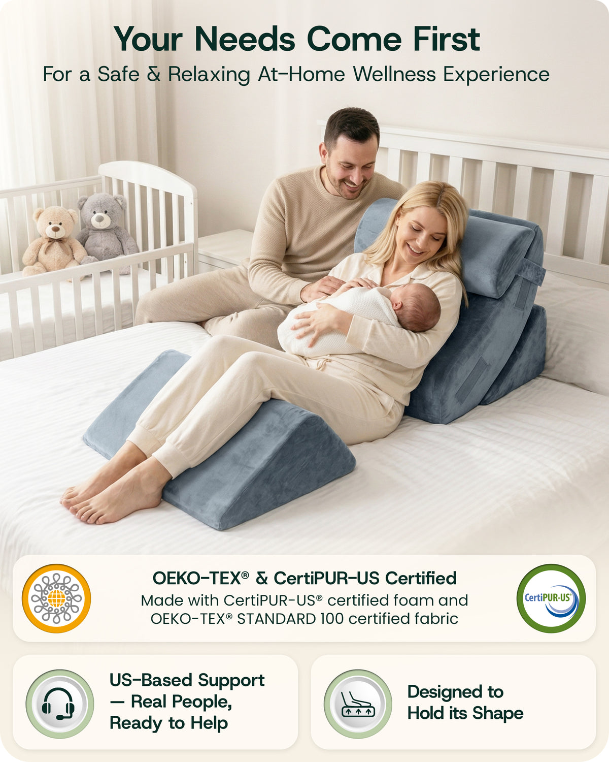 LX5 4-Piece Support for Shoulder & Upper Body Rest, Orthopedic Bed Wedge Pillow Set, Stone Navy with Aloe Vera