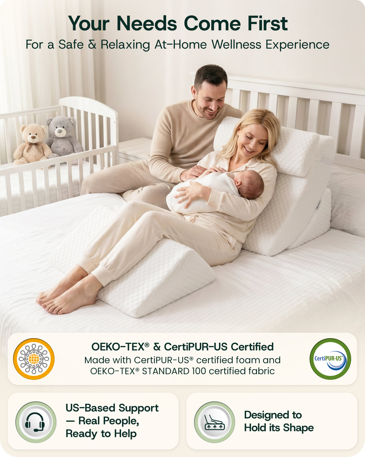 LX5 4-Piece Support for Shoulder & Upper Body Rest, Orthopedic Bed Wedge Pillow Set, Pebble White
