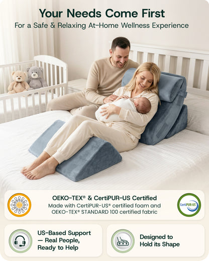 LX5 4-Piece Support for Shoulder & Upper Body Rest, Orthopedic Bed Wedge Pillow Set, Stone Navy