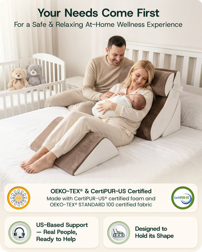 LX5 4-Piece Support for Shoulder & Upper Body Rest, Orthopedic Bed Wedge Pillow Set, Almond Brown