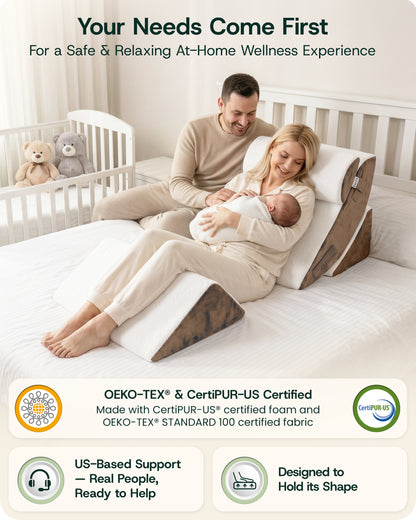 LX5 4-Piece Support for Shoulder & Upper Body Rest, Orthopedic Bed Wedge Pillow Set, Oat Brown