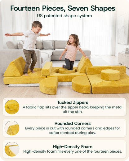LX15 14pcs Modular Play Couch, Amber Yellow