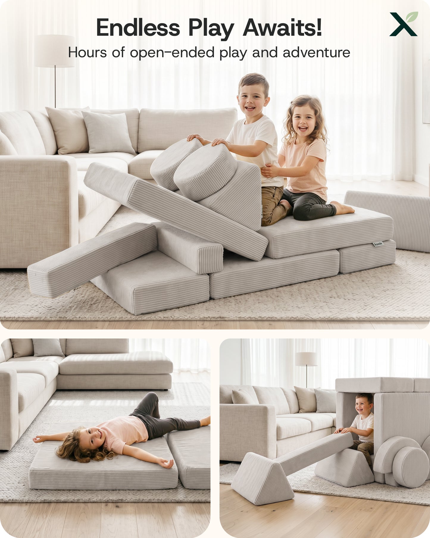 Lunix 14pcs Modular Play Couch, Sand Beige