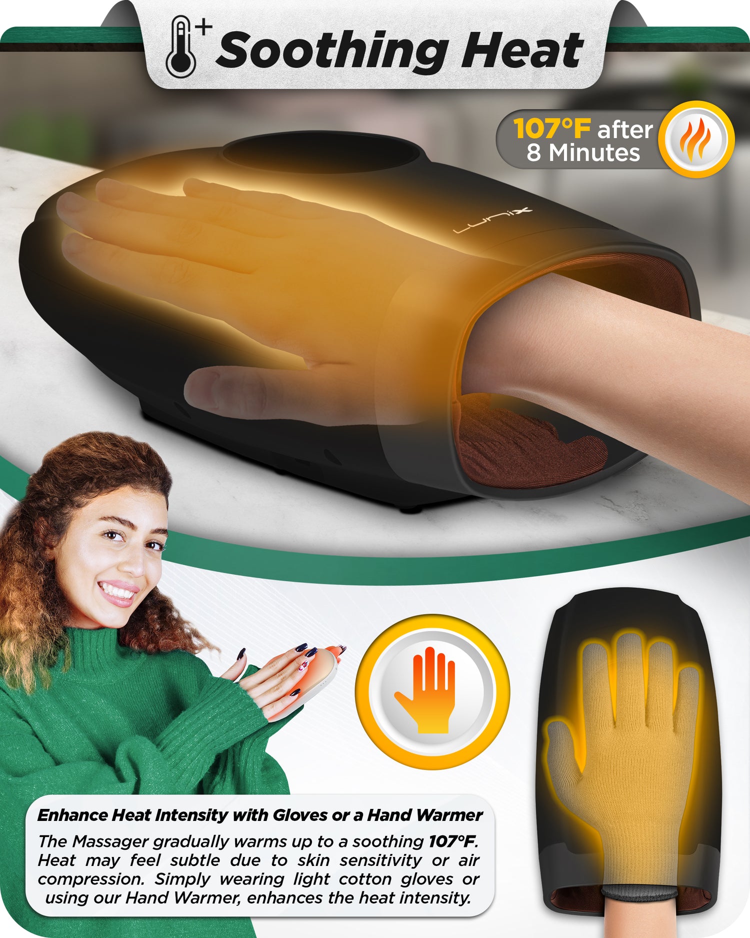 LX7 LCD Touchscreen Hand Massager, Heated Air Compression, Charcoal Bl Lunix LX7 LCD Touchscreen Hand Massager, Heated Air Compression, Charcoal Bl Lunix