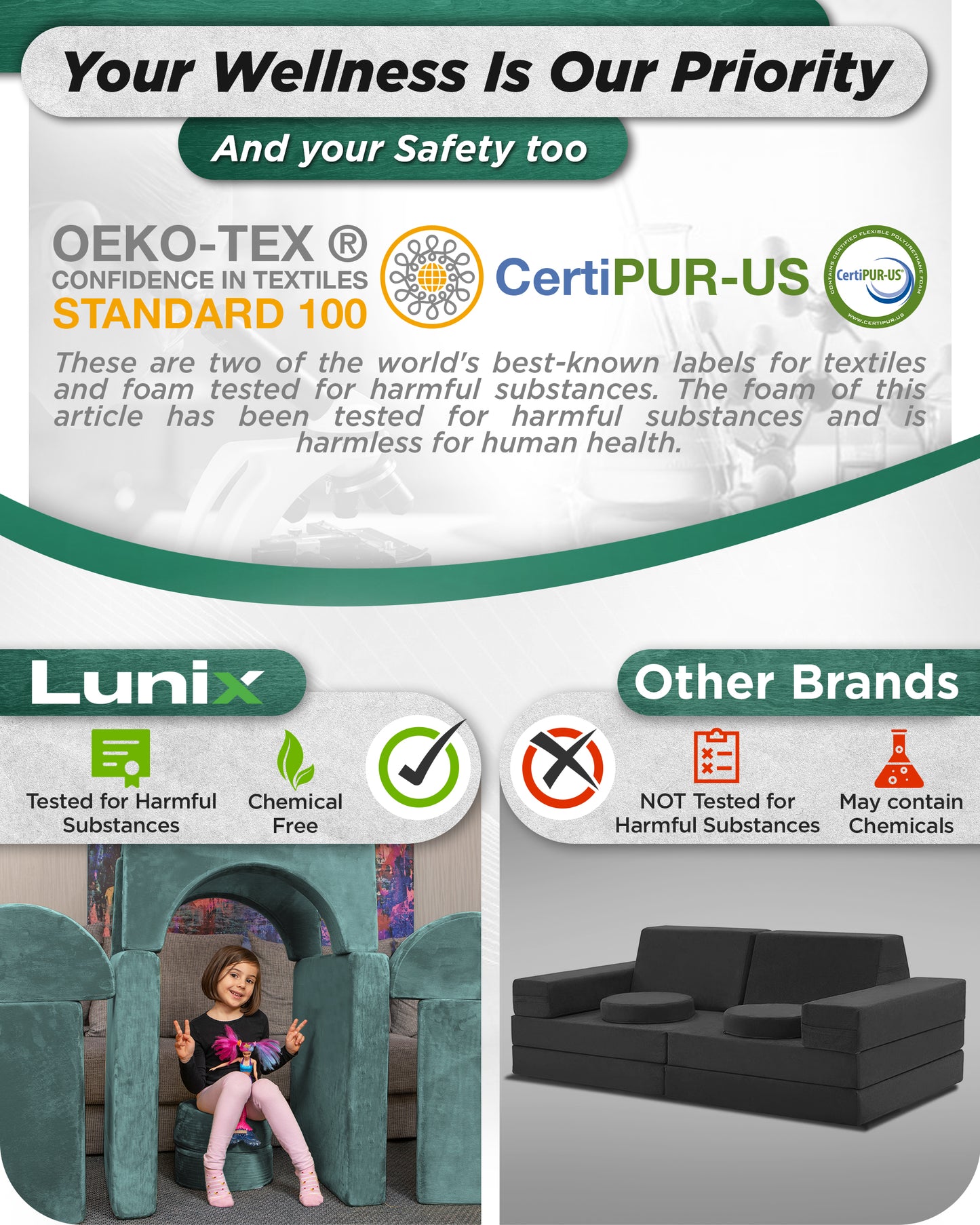 LX15 14pcs Modular Play Couch, Sage Teal