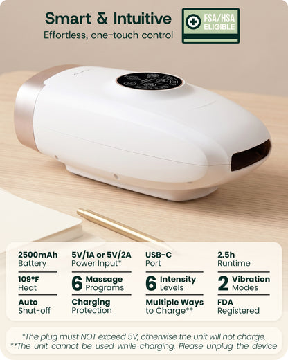 LX3 Carpal Tunnel & Wrist Pain Relief Device, Heated Air Compression Hand Massager, Lunar White