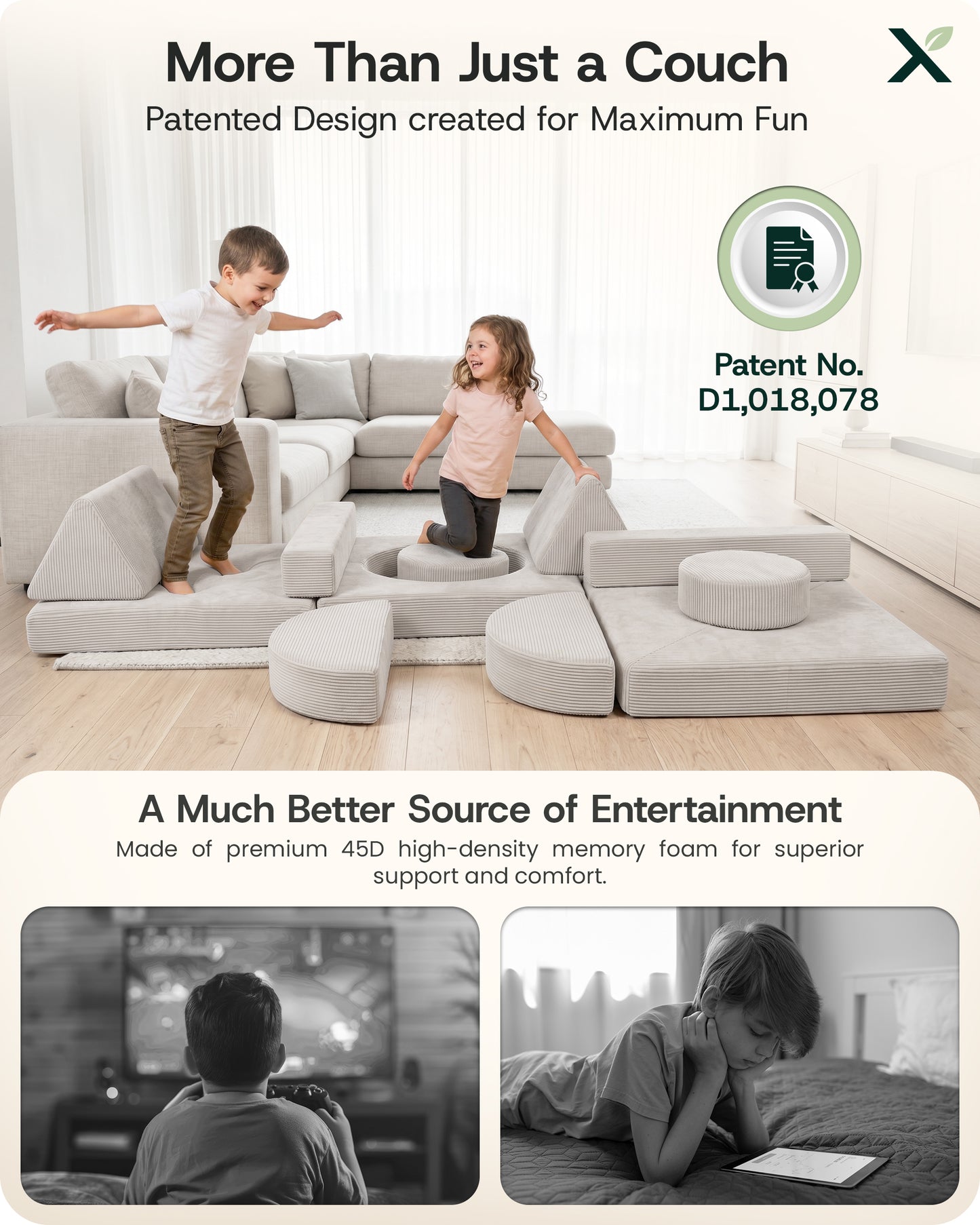 Lunix 14pcs Modular Play Couch, Sand Beige