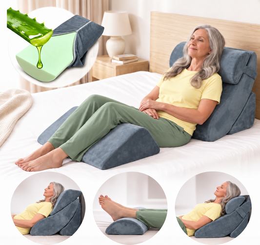 Lunix LX5 4-Piece Bed Wedge Pillow Set for Shoulder and Upper Body, Stone Navy with Aloe Vera