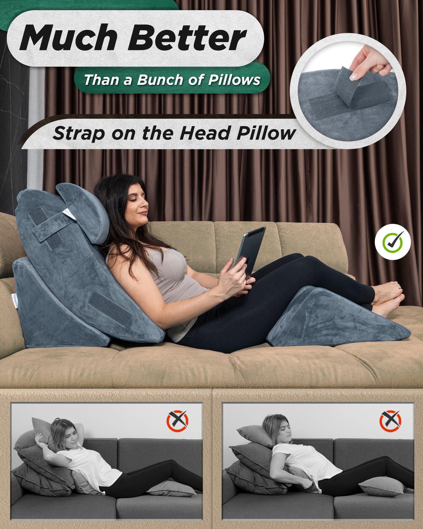 Lunix LX5 Wedge Pillow Set + Extra Cover Bundle (Full Navy)