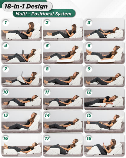 Lunix LX13 6-Piece Post-Surgery Recovery System, Orthopedic Bed Wedge Pillow Set, Pebble White