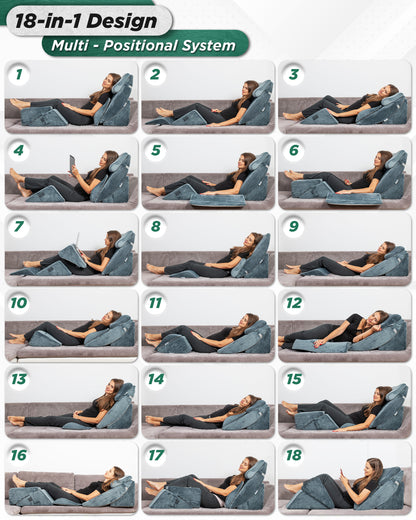LX13 6-Piece Post-Surgery Recovery System, Orthopedic Bed Wedge Pillow Set, Stone Navy