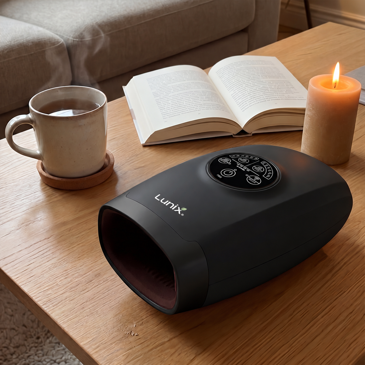 Lunix LX3 heated air compression hand massager for wrist and hand, in Black