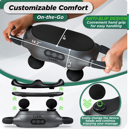 Lunix LX26 2-Head Deep Tissue Percussion Massager, Charcoal Black