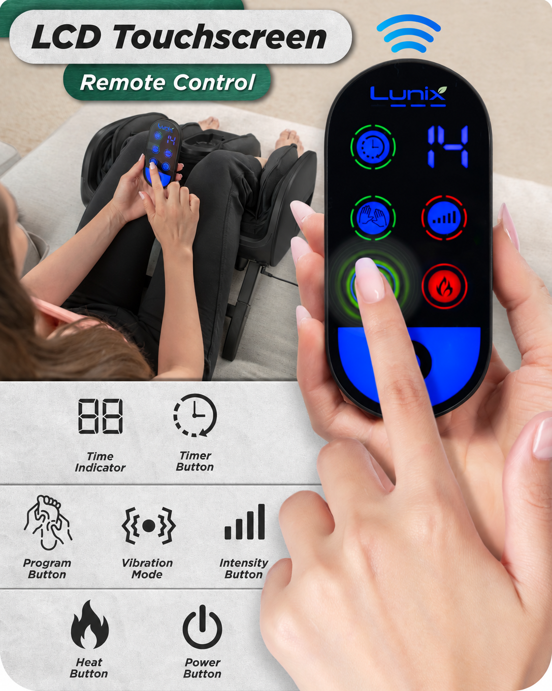 Lunix LX21 foot and calf massager with remote control in Gray
