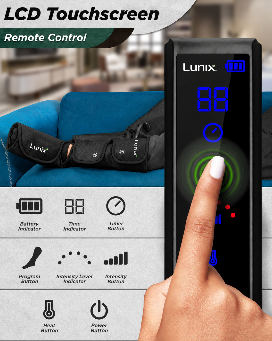 Lunix LX1 Foot and Calf Compression Massager, Charcoal Black