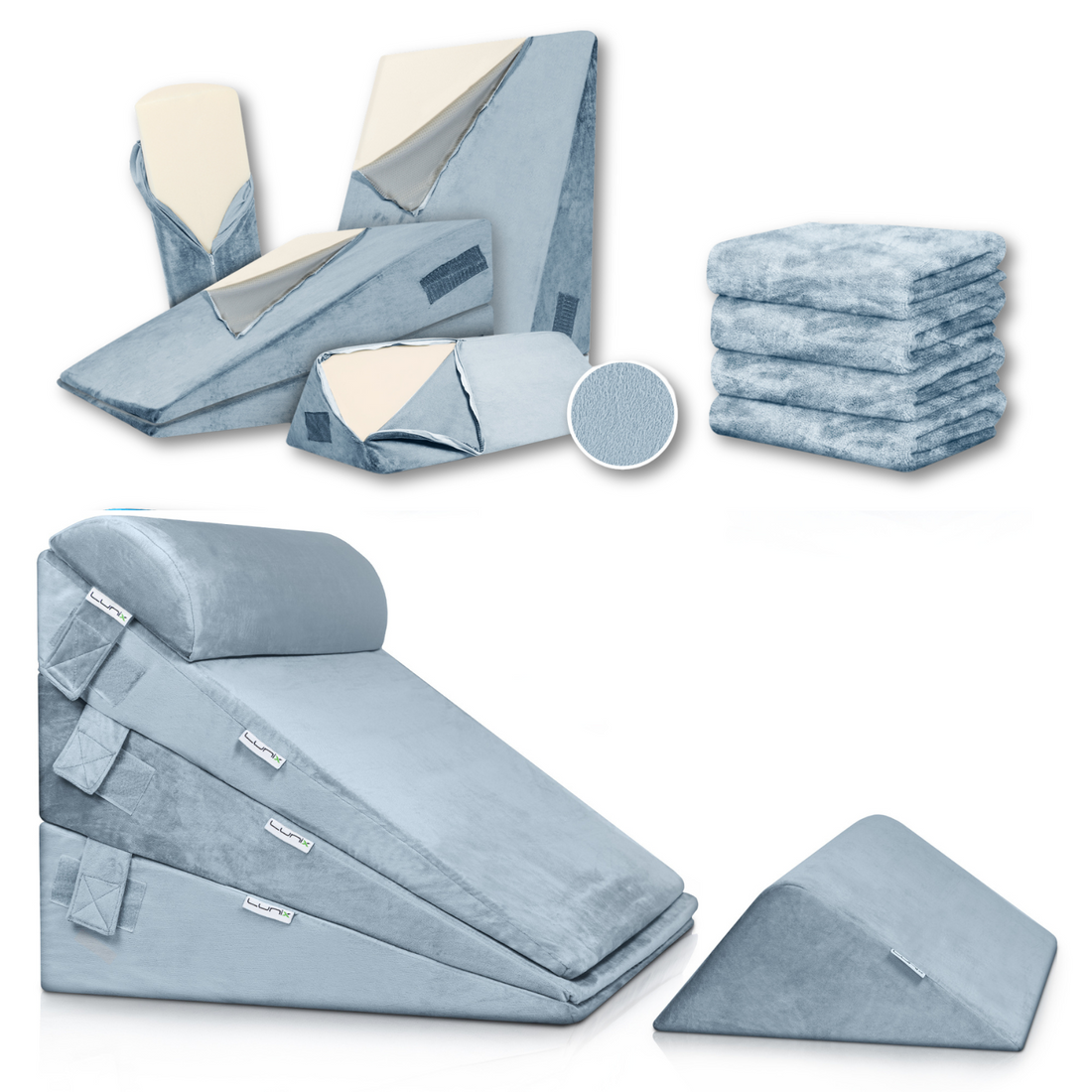 Lunix LX11 5pcs Wedge Pillow Set + Extra Cover Bundle (Gray)