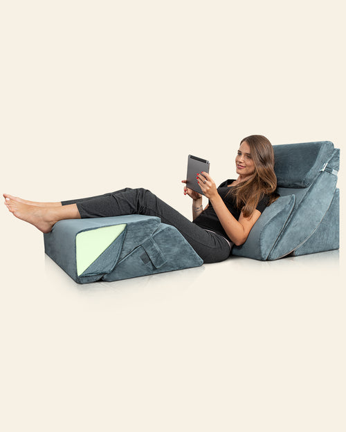 LX13 6-Piece Post-Surgery Recovery System, Orthopedic Bed Wedge Pillow Set, Stone Navy with Aloe Vera