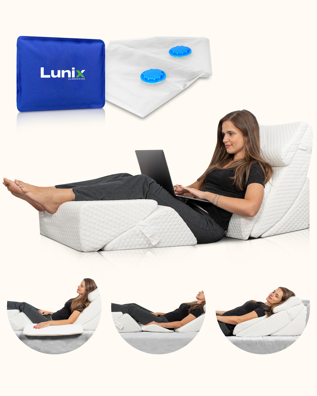 LX13 6-Piece Post-Surgery Recovery System, Orthopedic Bed Wedge Pillow Set, Pebble White