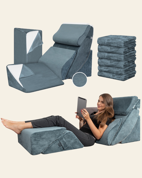 Lunix LX13 6pcs Wedge Pillow Set + Extra Cover Bundle (Navy)