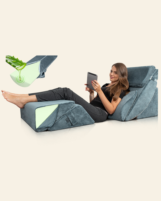 LX13 6-Piece Post-Surgery Recovery System, Orthopedic Bed Wedge Pillow Set, Stone Navy with Aloe Vera