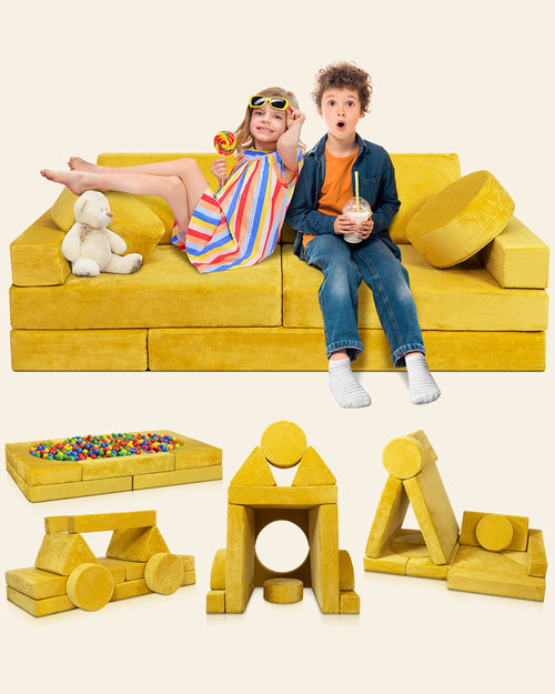 LX15 14pcs Modular Play Couch, Amber Yellow