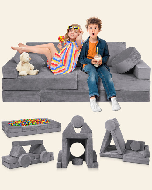 LX15 14pcs Modular Play Couch, Granite Gray