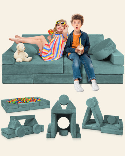 LX15 14pcs Modular Play Couch, Sage Teal