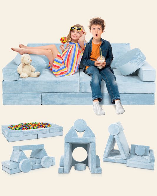 LX15 14pcs Modular Play Couch, Serenity Blue