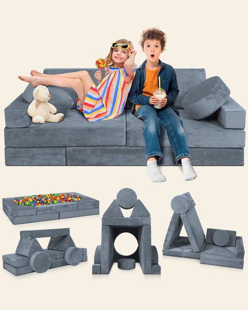 LX15 14pcs Modular Play Couch, Stone Gray