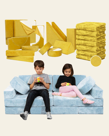 Lunix LX15 14pcs Modular Play Couch (Serenity Blue) + Extra Amber Yellow Cover Bundle