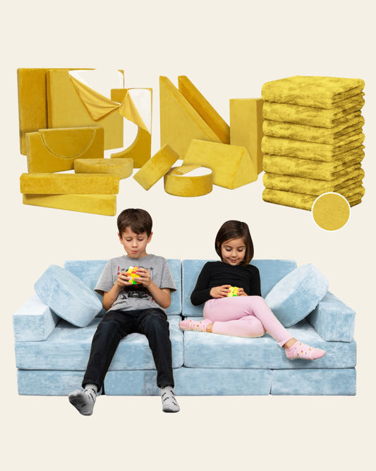 Lunix LX15 14pcs Modular Play Couch (Serenity Blue) + Extra Amber Yellow Cover Bundle