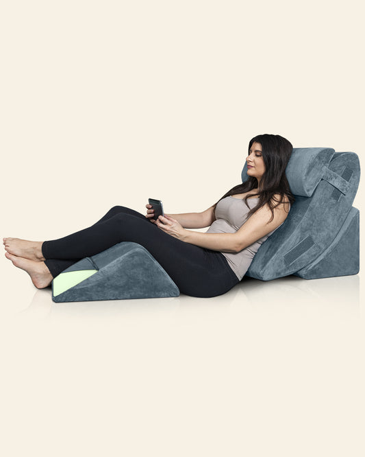 LX5 4-Piece Support for Shoulder & Upper Body Rest, Orthopedic Bed Wedge Pillow Set, Stone Navy with Aloe Vera
